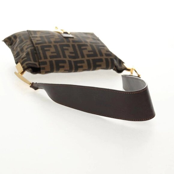 FENDI Zucca Canvas Mamma Baguette Shoulder Bag Black Brown gold Auth 145885V - Picture 8 of 16